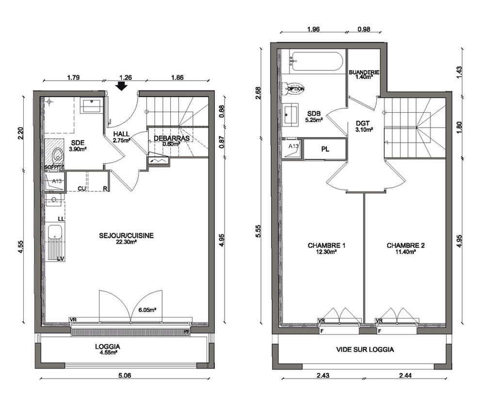 plan appartement t3 duplex