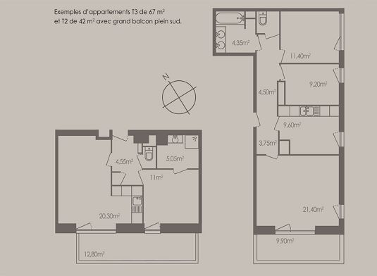 Exemples d'appartements T3 et T2