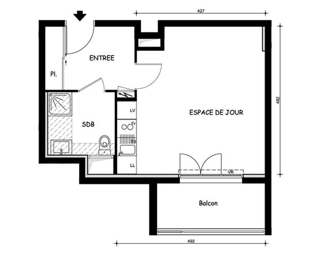 plan d'un appartement t1