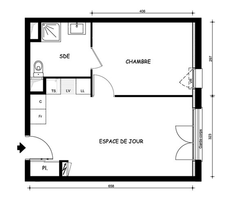 plan d'un appartement t2