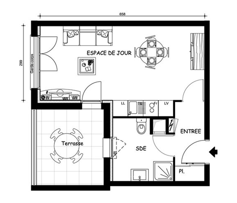plan d'un appartement t1