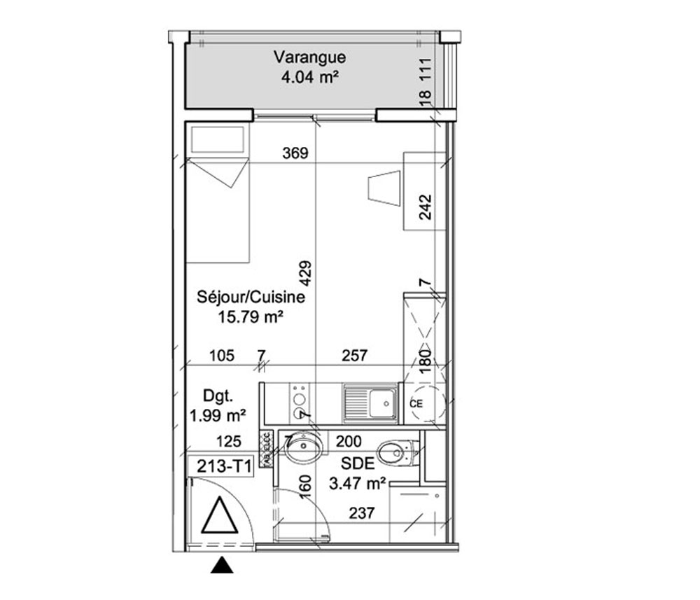 plan d'un appartement t1